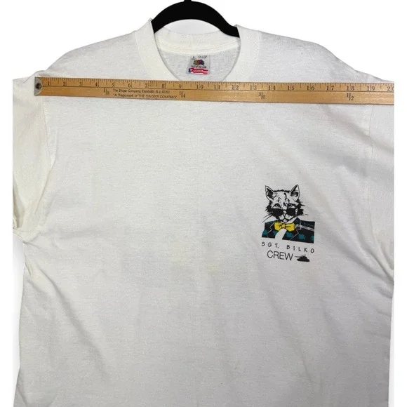 Vintage 1990 Tomkats Catering T Shirt L White Sgt Bilko Film Crew Promo Cat - Picture 11 of 14